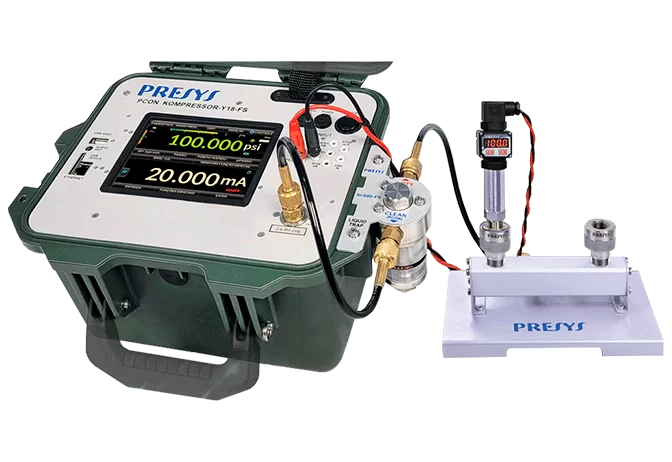 Calibrador de pressão automático, para pressões desde 100 Pa até 1000 psi + vácuo. Faz o certificado de calibração de forma totalmente automática.